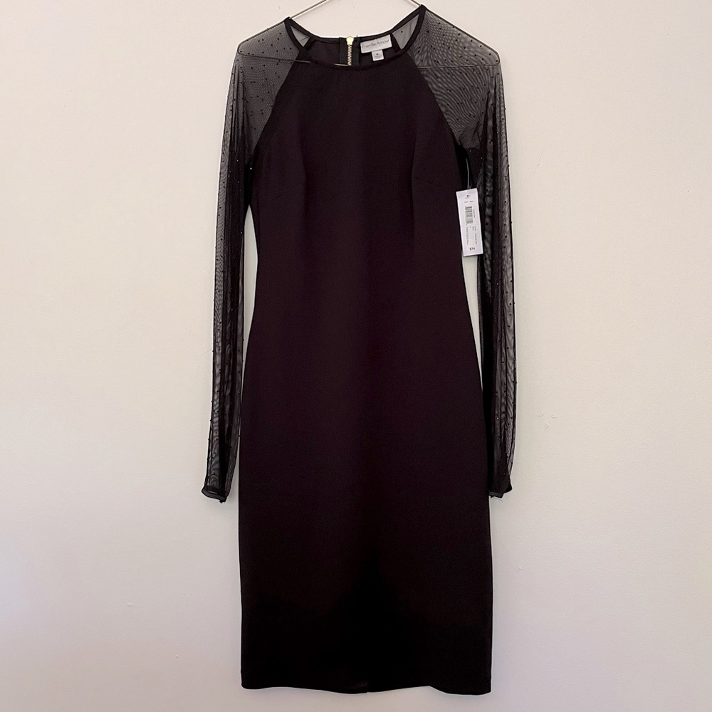 Beautiful Black Dress with Sheer and Sequined Shoulders/Arms